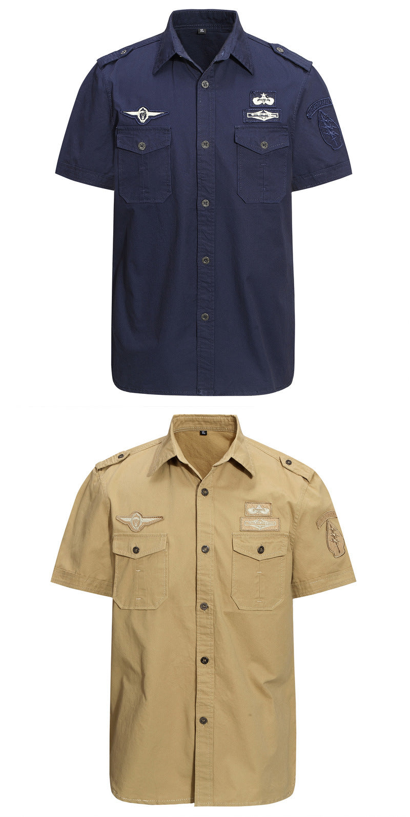 Solid Color Casual Short Sleeve Blouse In Cotton With Embroidery For Men