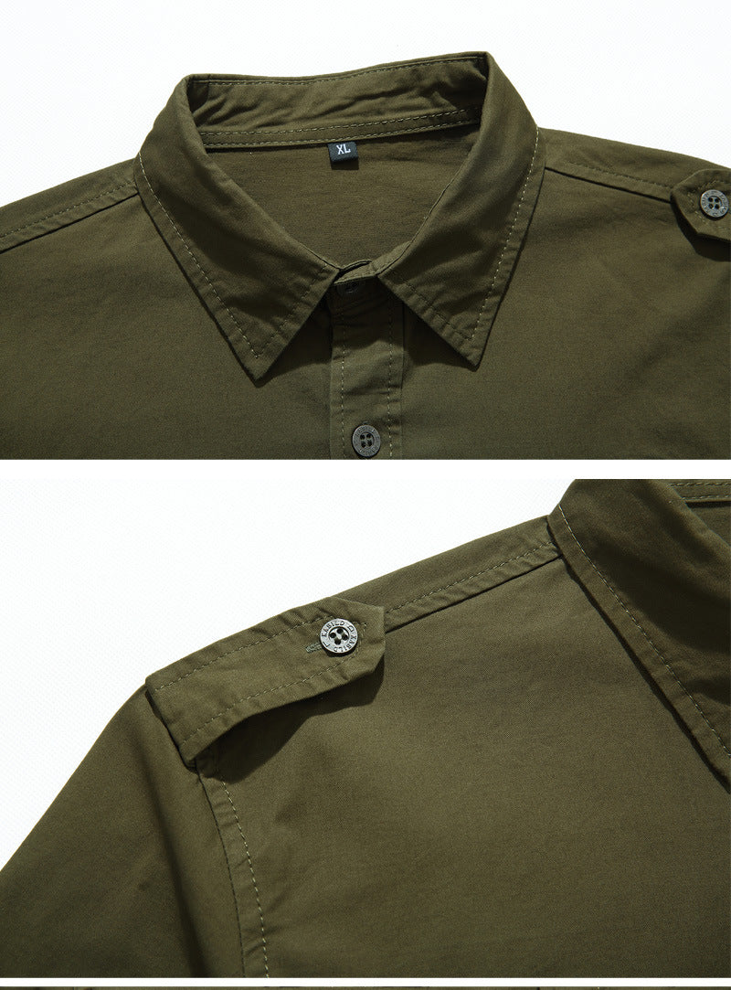 Solid Color Casual Short Sleeve Blouse In Cotton With Embroidery For Men