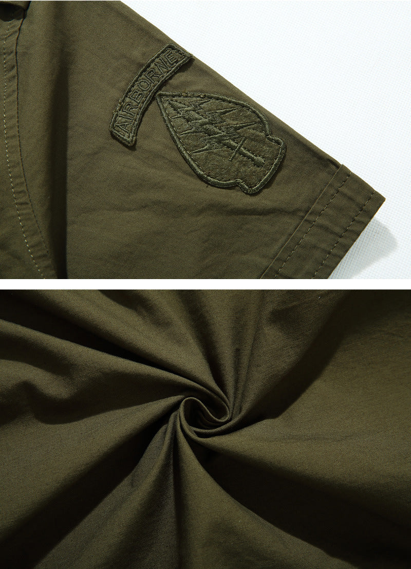 Solid Color Casual Short Sleeve Blouse In Cotton With Embroidery For Men