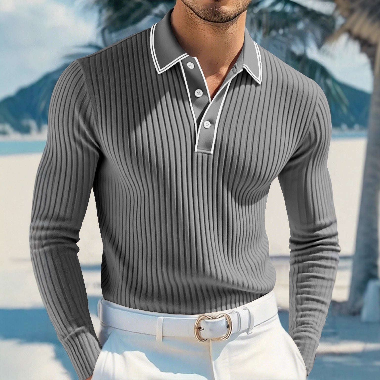 Men's Casual Stripe  With Long Sleeve In Dyed Black Polyester