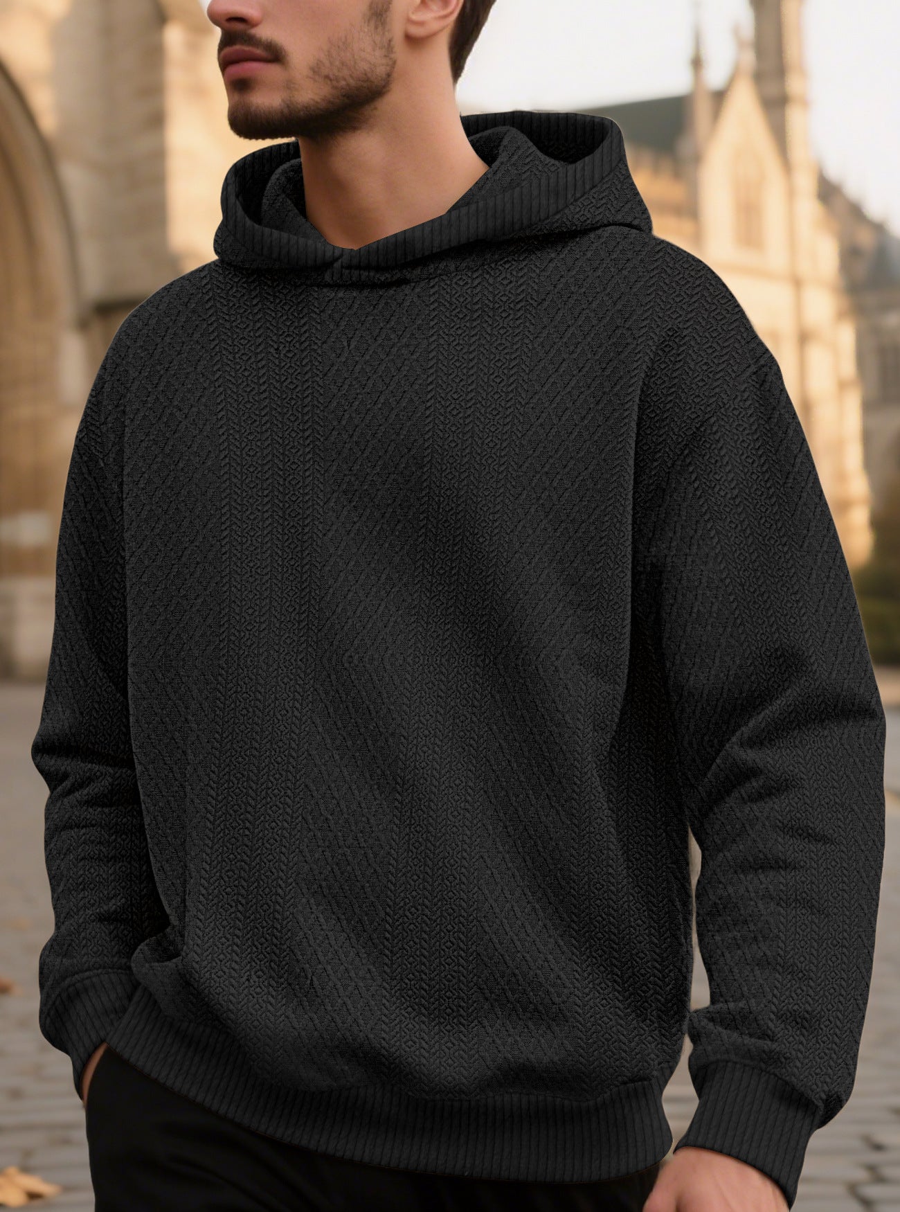 Men's Solid Color White Long Sleeve Casual Hoodie In Polyester Fabric