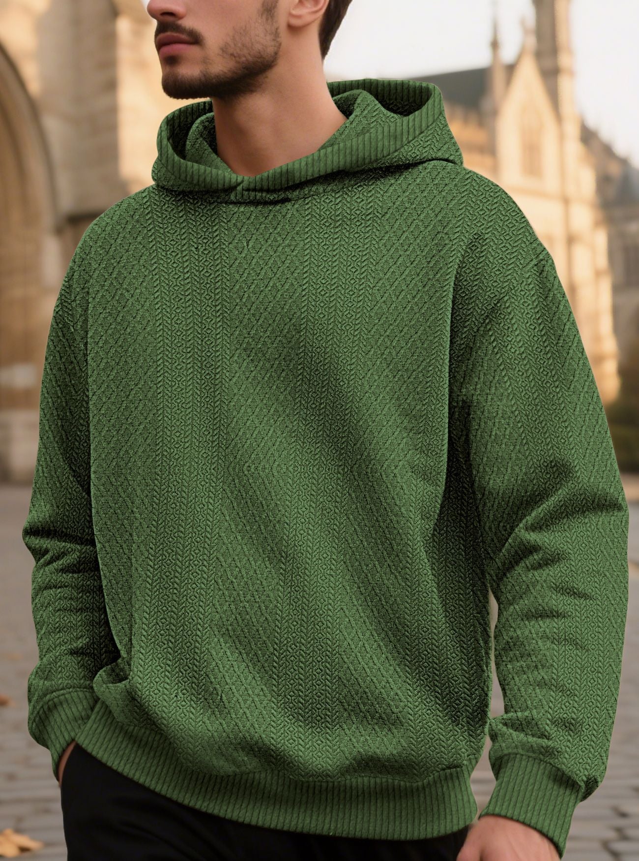 Men's Solid Color White Long Sleeve Casual Hoodie In Polyester Fabric