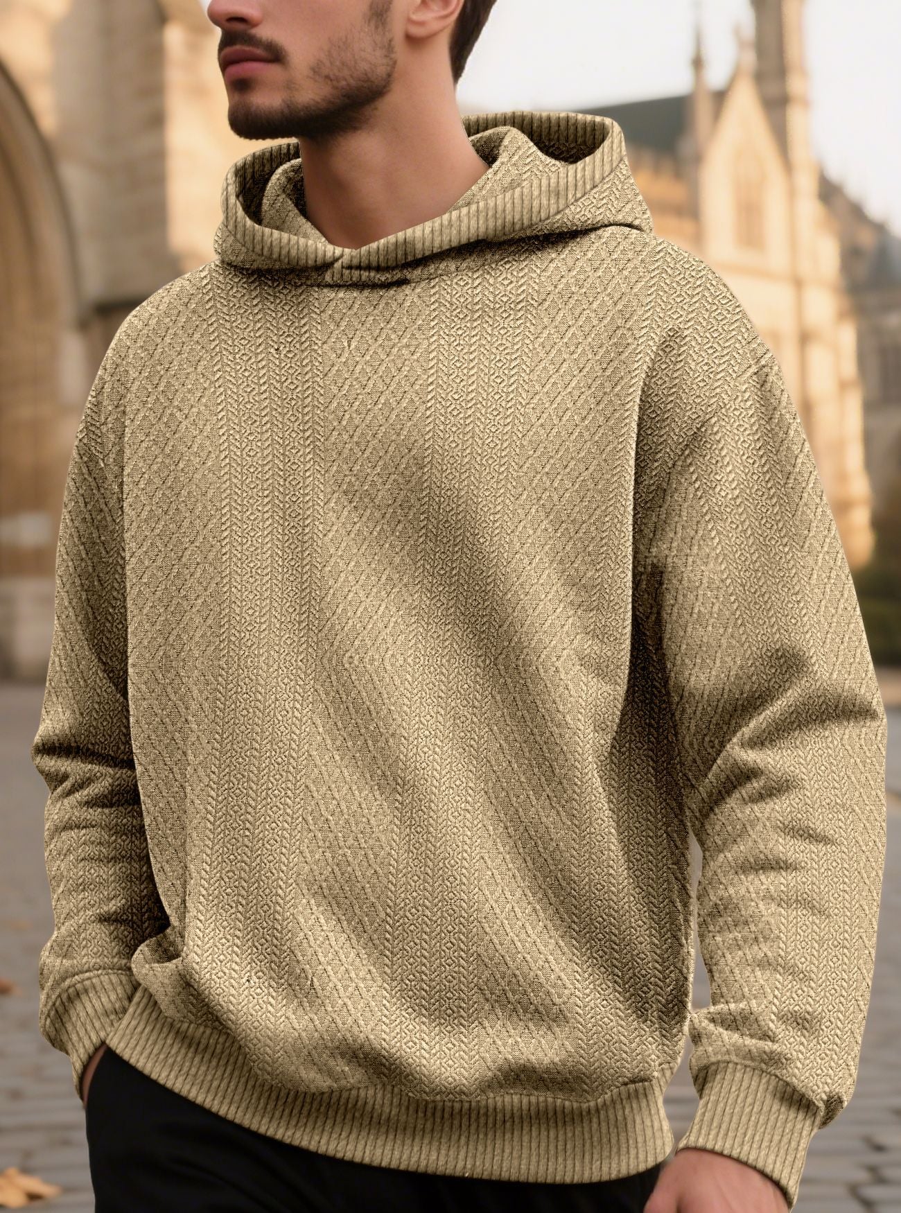 Men's Solid Color White Long Sleeve Casual Hoodie In Polyester Fabric