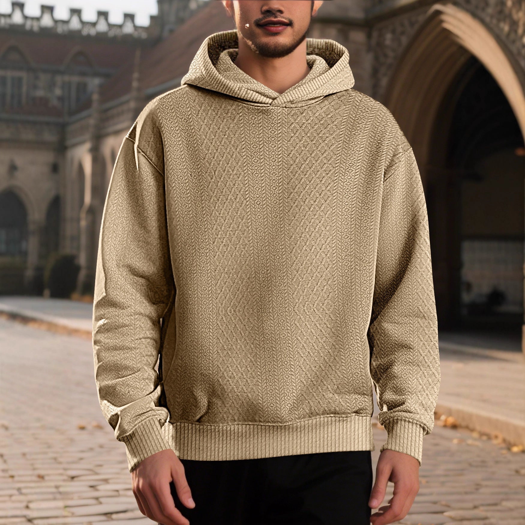 Men's Solid Color White Long Sleeve Casual Hoodie In Polyester Fabric