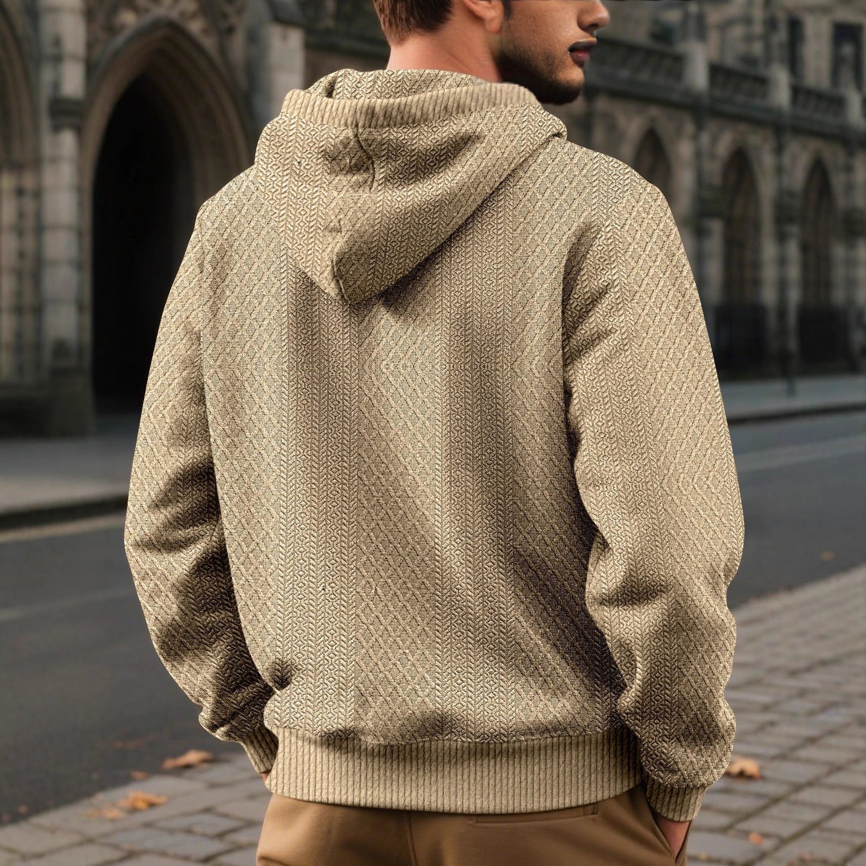 Men's Solid Color White Long Sleeve Casual Hoodie In Polyester Fabric