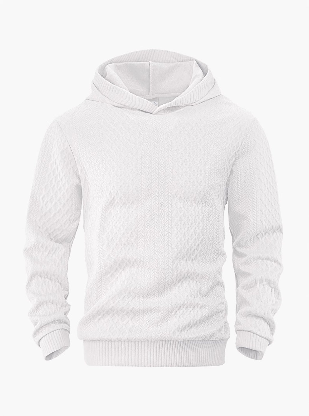 Men's Solid Color White Long Sleeve Casual Hoodie In Polyester Fabric