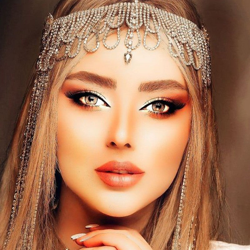Bohemian Geometric Hair Chain For Women In Alloy With Rhinestone Inlay, Stylish Headband Accessory