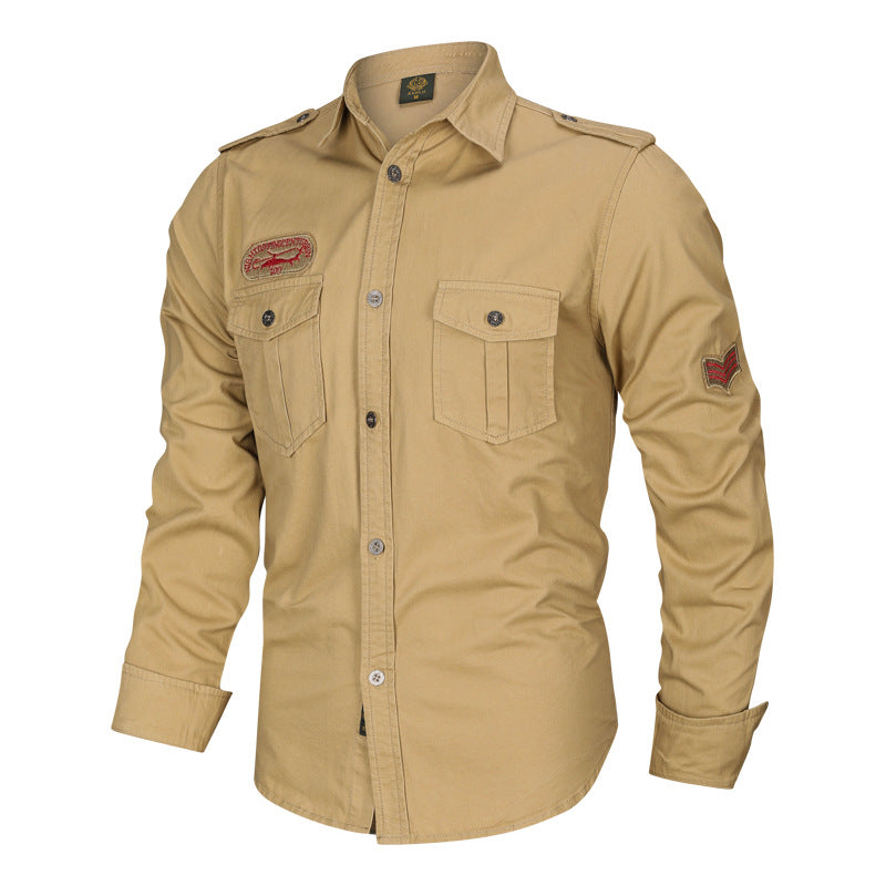 Solid Color Casual Long Sleeve Blouse In Cotton With Placket For Men
