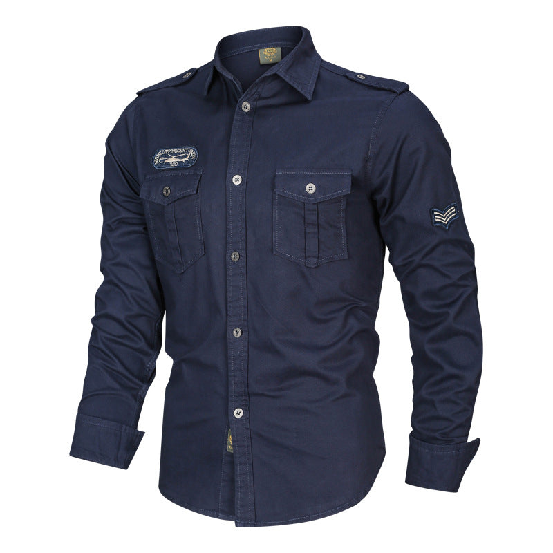 Solid Color Casual Long Sleeve Blouse In Cotton With Placket For Men