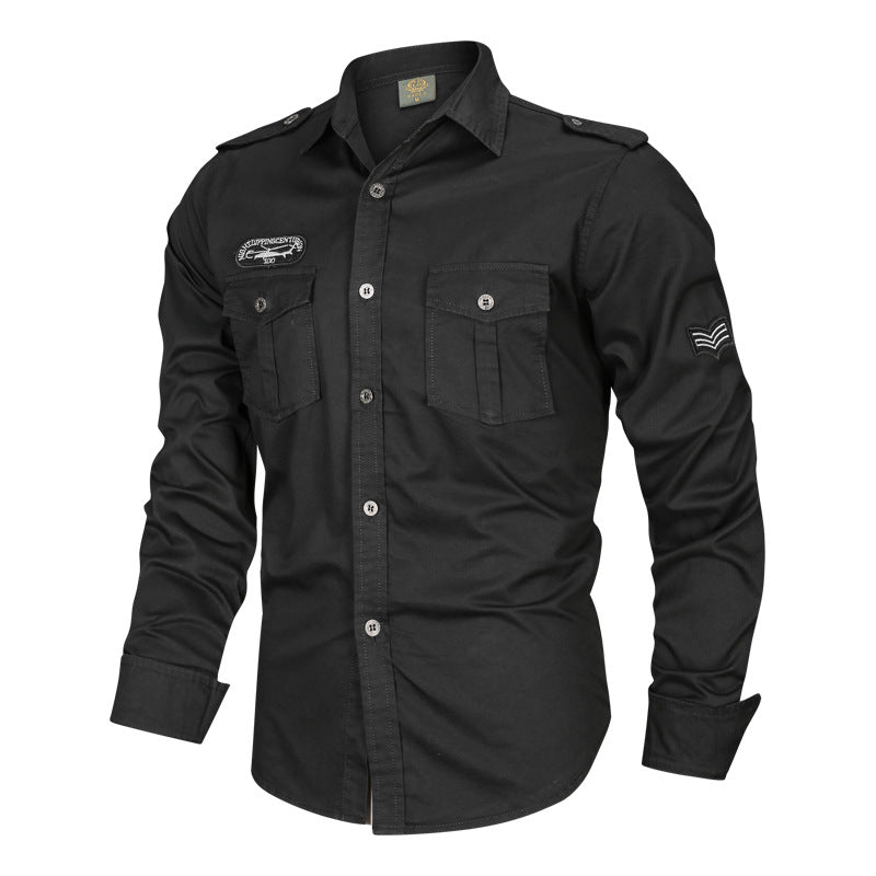 Solid Color Casual Long Sleeve Blouse In Cotton With Placket For Men
