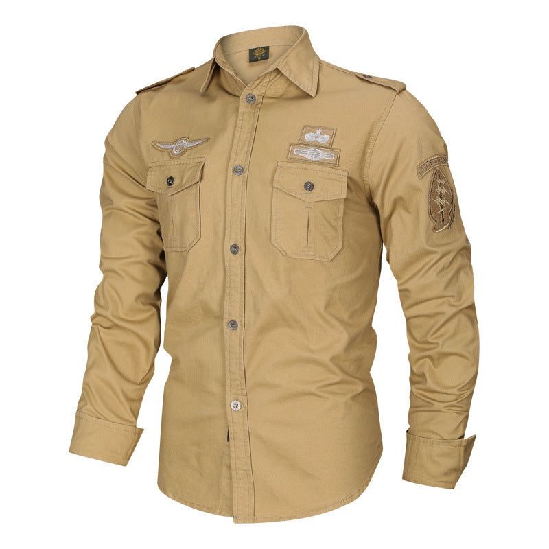 Casual Long Sleeve Cotton Blouse With Printing And Multiple Pockets For Men