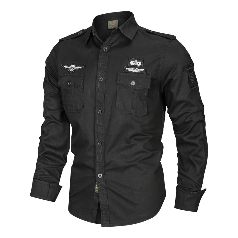 Casual Long Sleeve Cotton Blouse With Printing And Multiple Pockets For Men