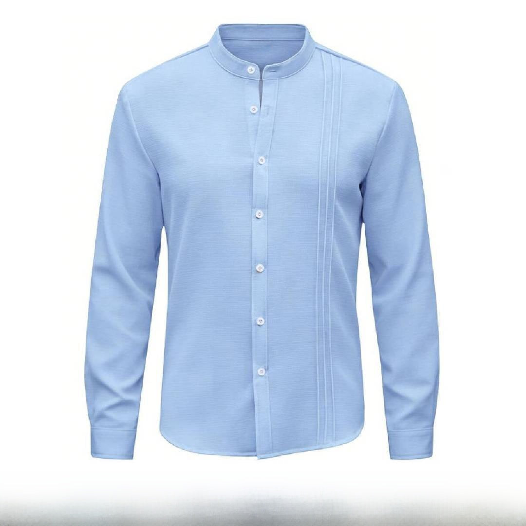 Solid Color Casual Long Sleeve Polyester Blouse With Placket For Men