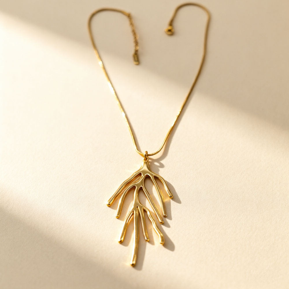 Ocean Pendant Necklace In Marine Style For Women, 18K Real Gold Plated 304 Stainless Steel With Woven Chain
