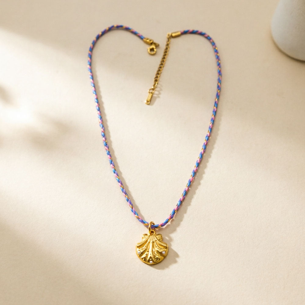 Ocean Pendant Necklace In Marine Style For Women, 18K Real Gold Plated 304 Stainless Steel With Woven Chain