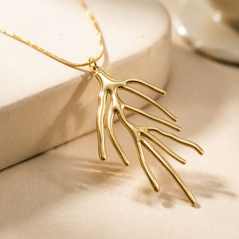 Ocean Pendant Necklace In Marine Style For Women, 18K Real Gold Plated 304 Stainless Steel With Woven Chain