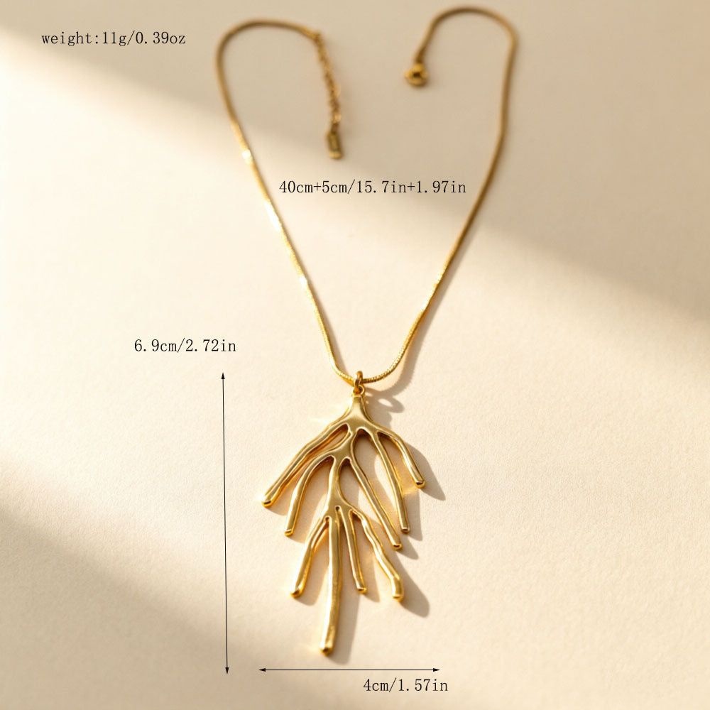 Ocean Pendant Necklace In Marine Style For Women, 18K Real Gold Plated 304 Stainless Steel With Woven Chain