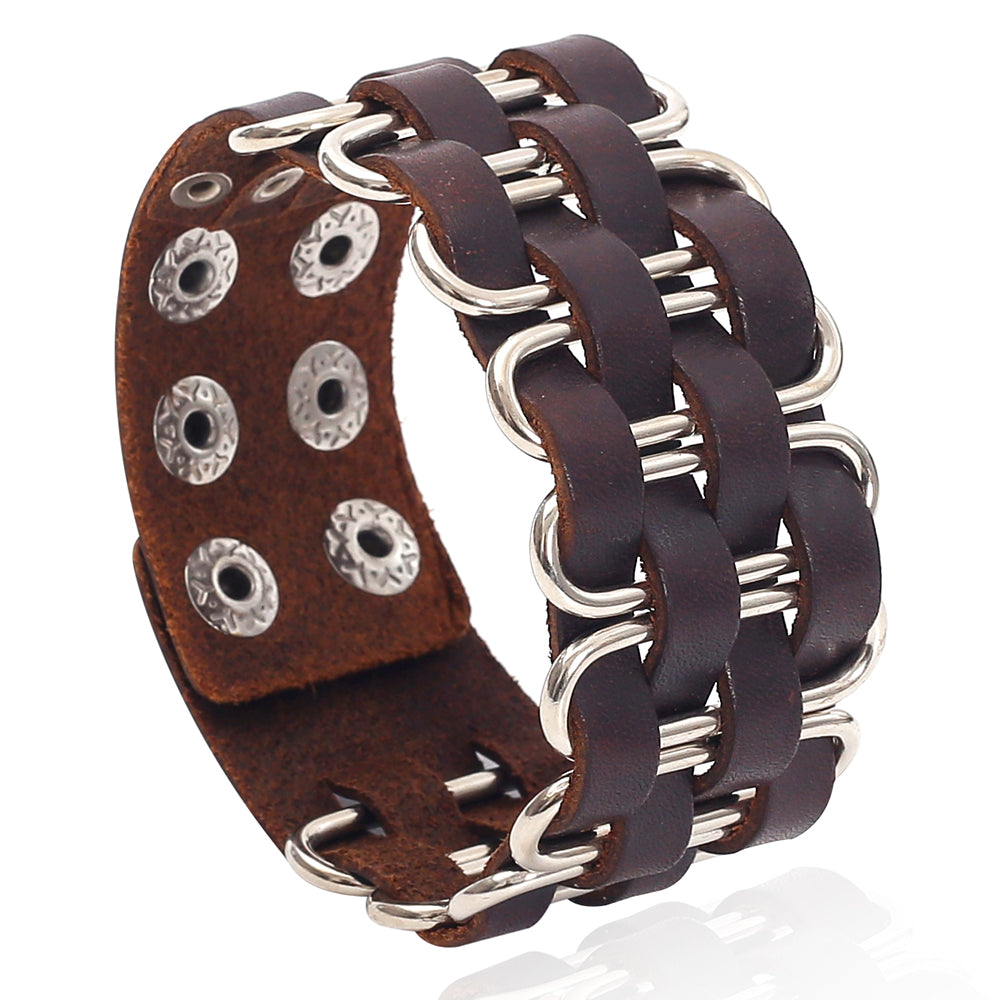 Classic Style Handmade O-Shape Bracelet With Leather Rope Wristband, Suitable For Adults