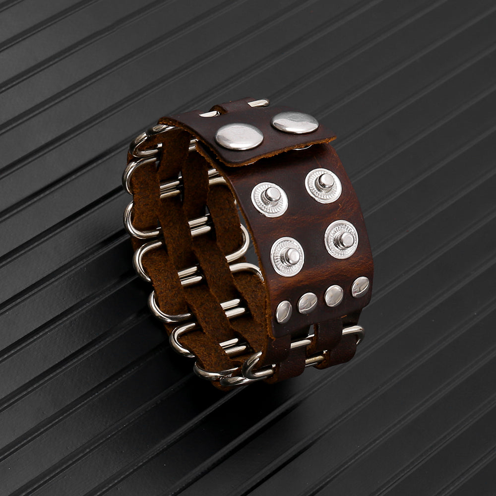 Classic Style Handmade O-Shape Bracelet With Leather Rope Wristband, Suitable For Adults