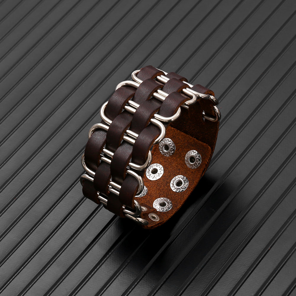 Classic Style Handmade O-Shape Bracelet With Leather Rope Wristband, Suitable For Adults
