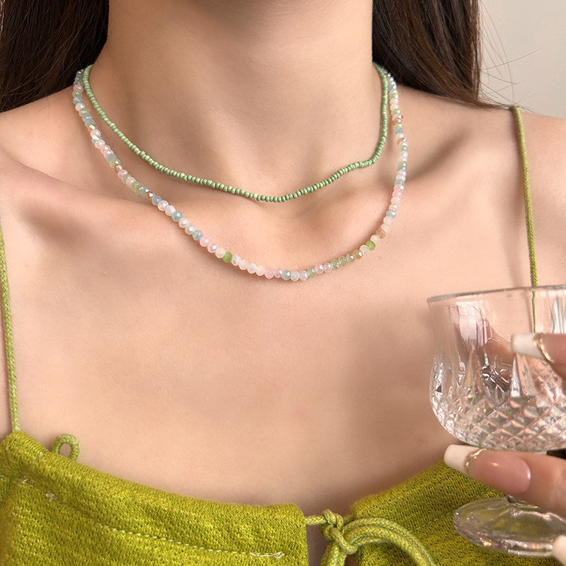 Daisy Double Layer Necklaces For Women With Beading Craft And Beaded Chain In Colour, Pastoral Style