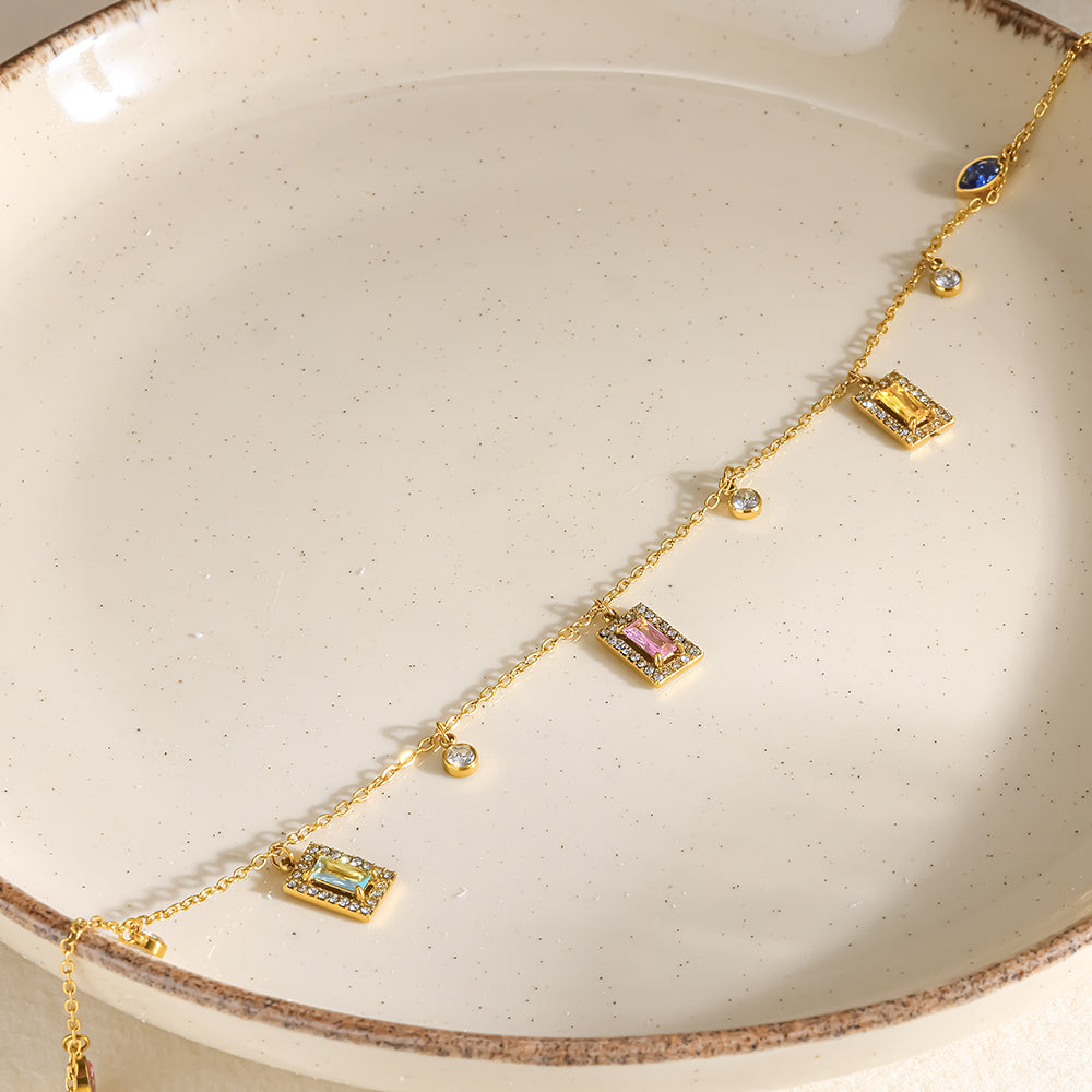 Sweet Geometric Necklace For Women In 304 Stainless Steel With 18K Gold Plated PVD, Zircon Inlay, Cable Chain