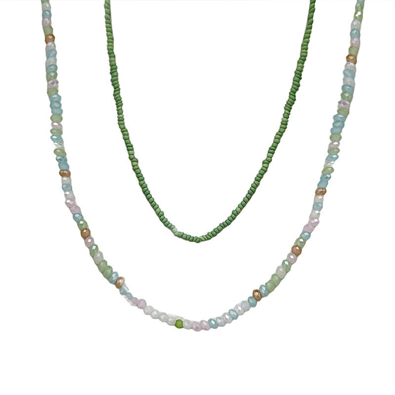 Daisy Double Layer Necklaces For Women With Beading Craft And Beaded Chain In Colour, Pastoral Style