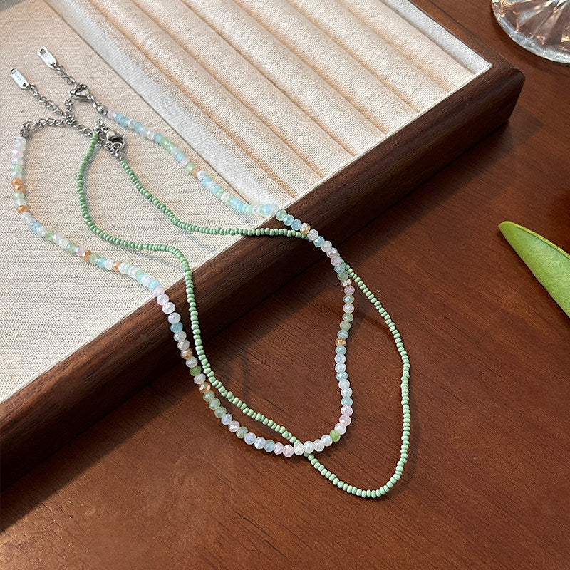 Daisy Double Layer Necklaces For Women With Beading Craft And Beaded Chain In Colour, Pastoral Style