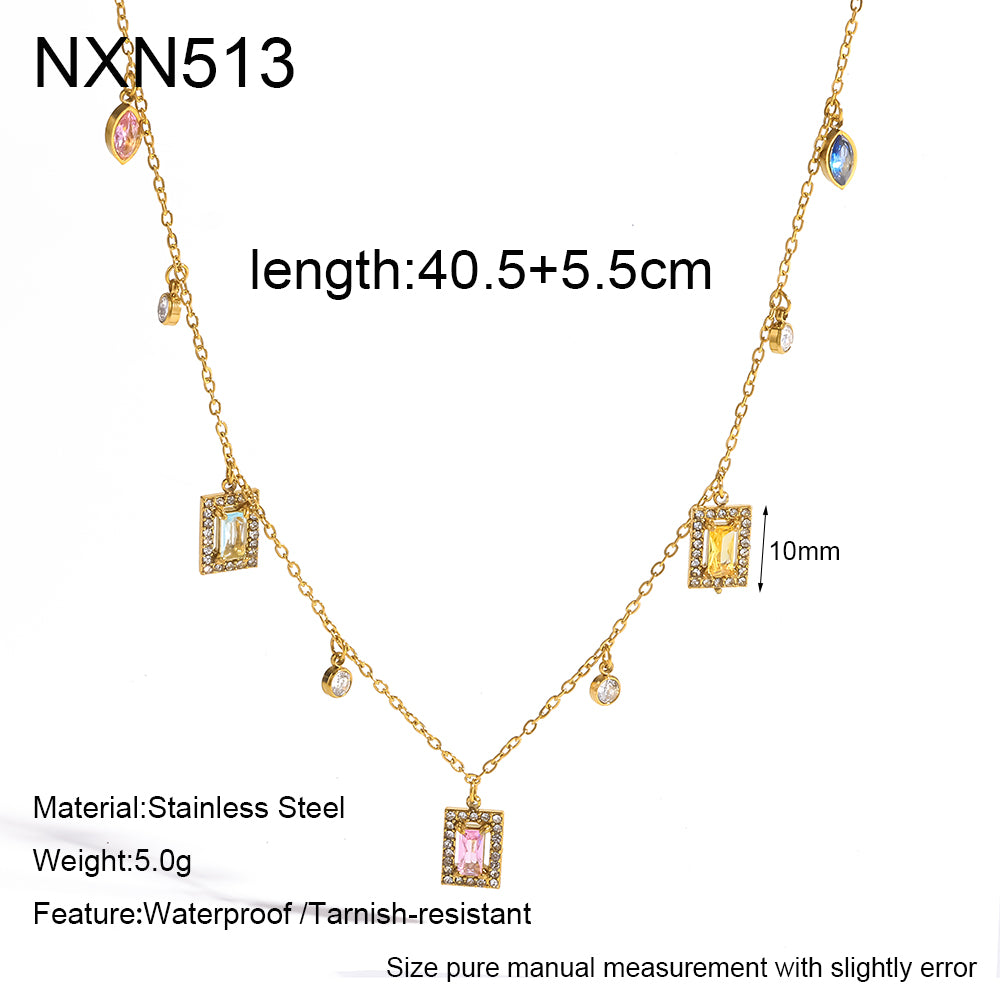 Sweet Geometric Necklace For Women In 304 Stainless Steel With 18K Gold Plated PVD, Zircon Inlay, Cable Chain