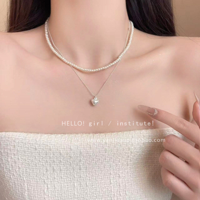 Heart Shape Double Layer Necklace For Women Featuring Hammered Silver Alloy With Electroplated Copper Pendant