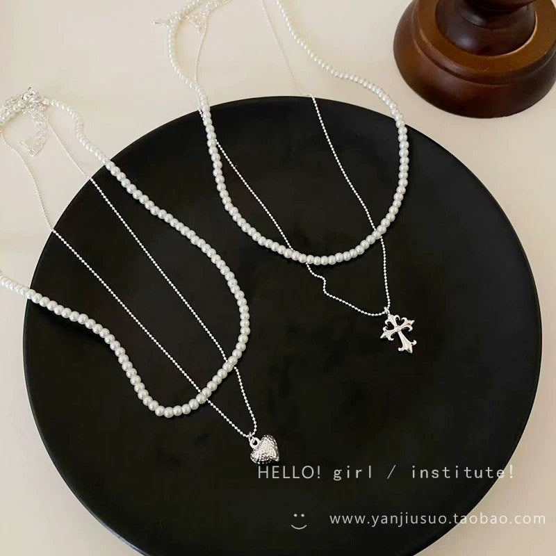 Heart Shape Double Layer Necklace For Women Featuring Hammered Silver Alloy With Electroplated Copper Pendant