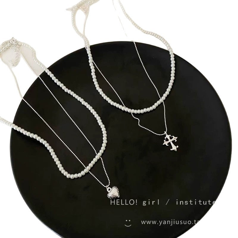 Heart Shape Double Layer Necklace For Women Featuring Hammered Silver Alloy With Electroplated Copper Pendant