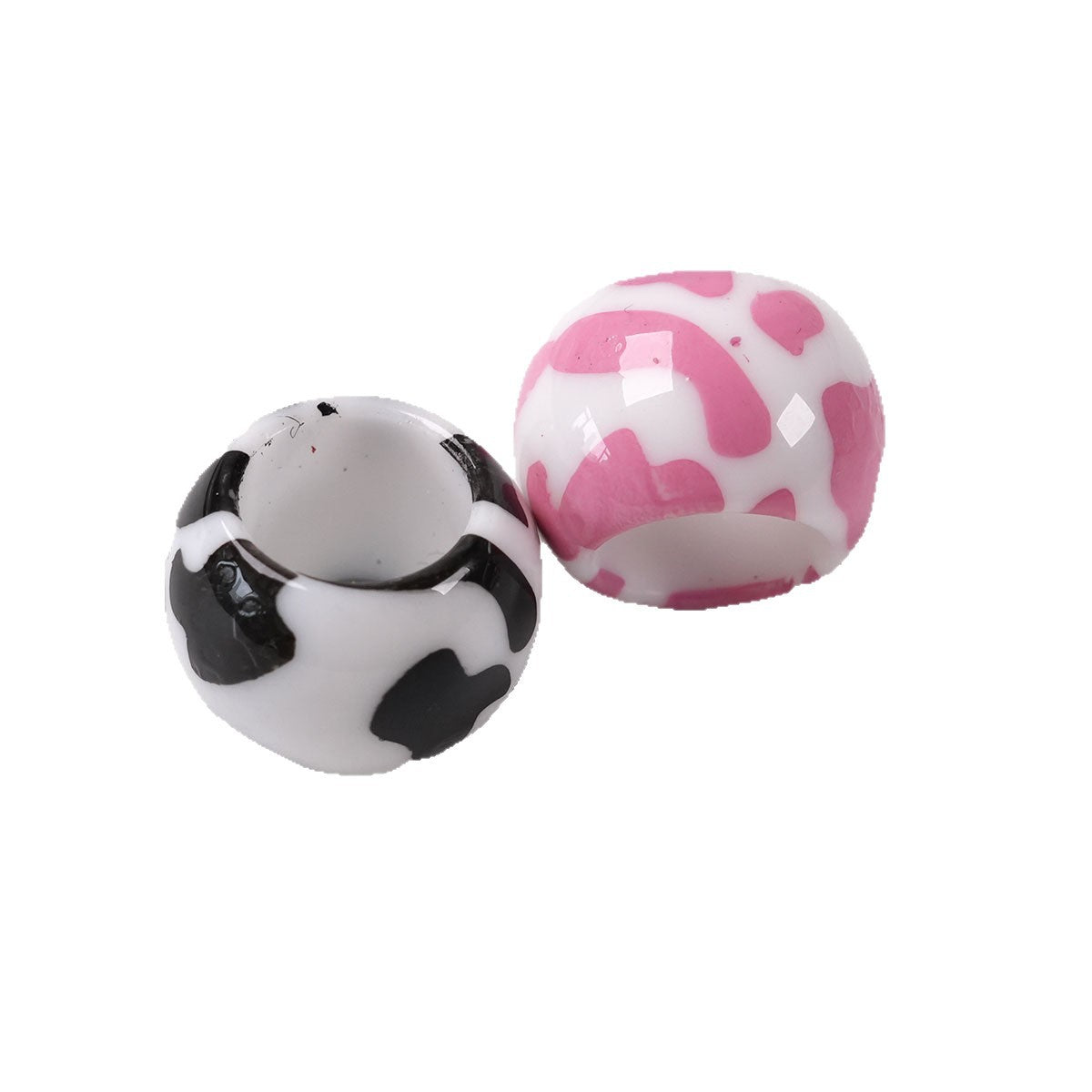 Acrylic Beads For Jewelry Making Featuring Printing Craft With Hole Size 6~9.9mm, Natural Pink Sweet Cows Design