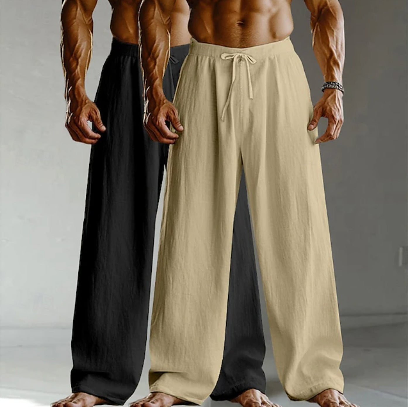 Men's Casual Solid Color Linen Straight Full Length Pants For Everyday Wear
