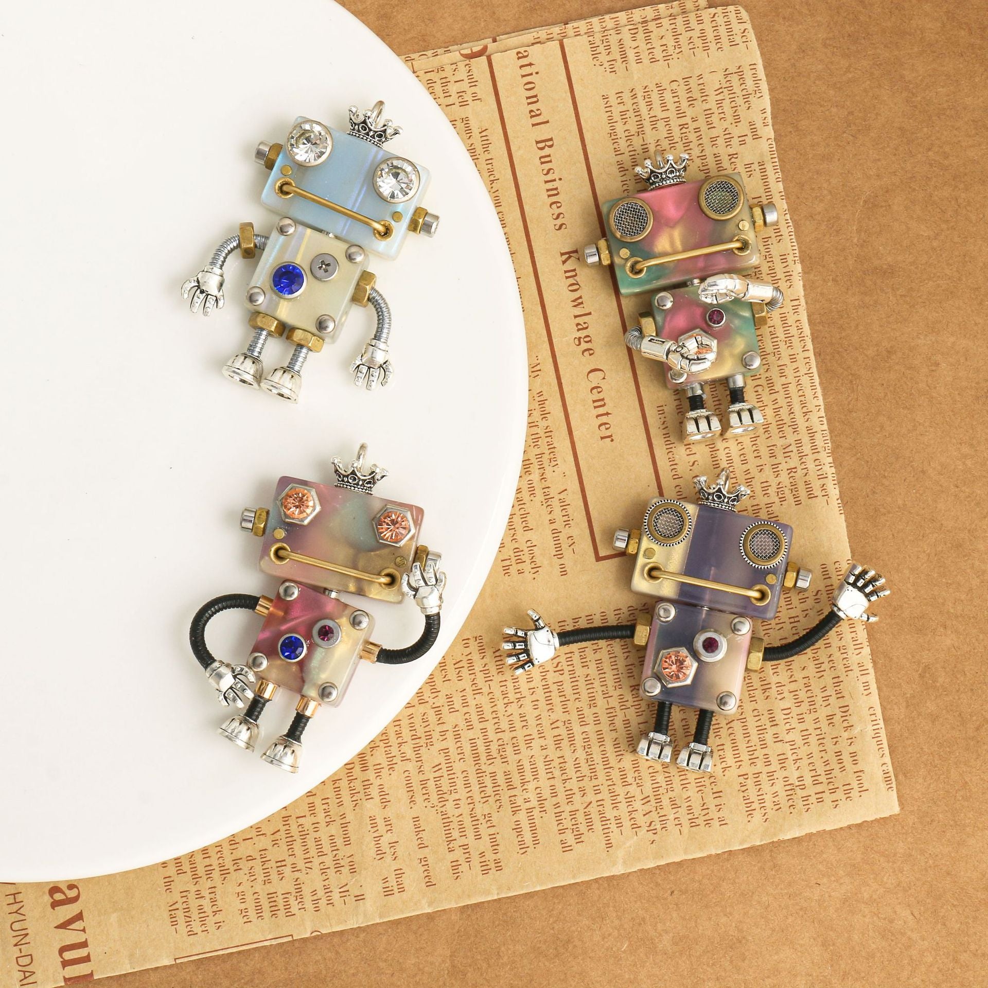Handmade Robot Pendant In Acetic Acid Sheets Featuring Light Blue Color Jewelry Accessories