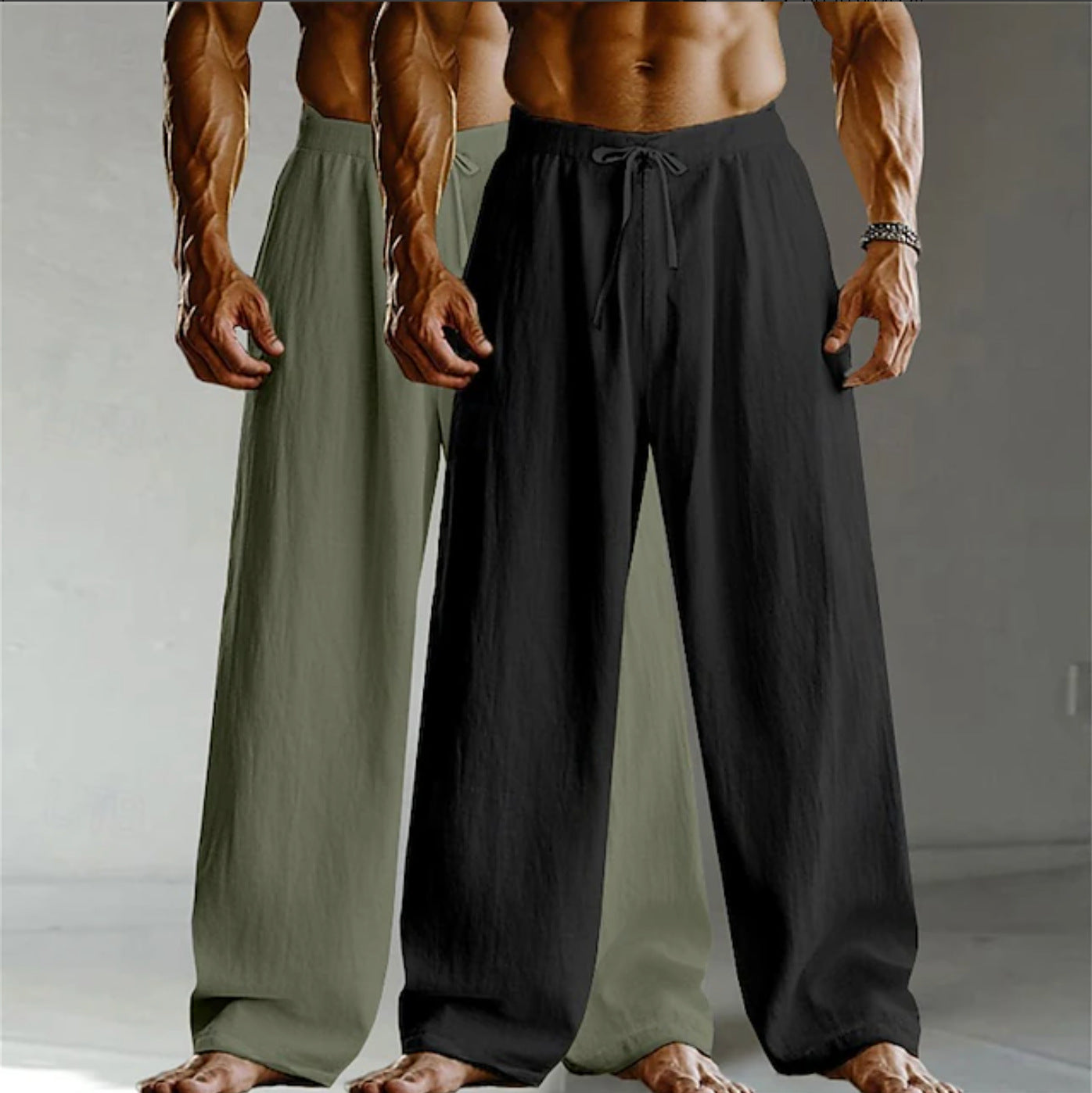 Men's Casual Solid Color Linen Straight Full Length Pants For Everyday Wear