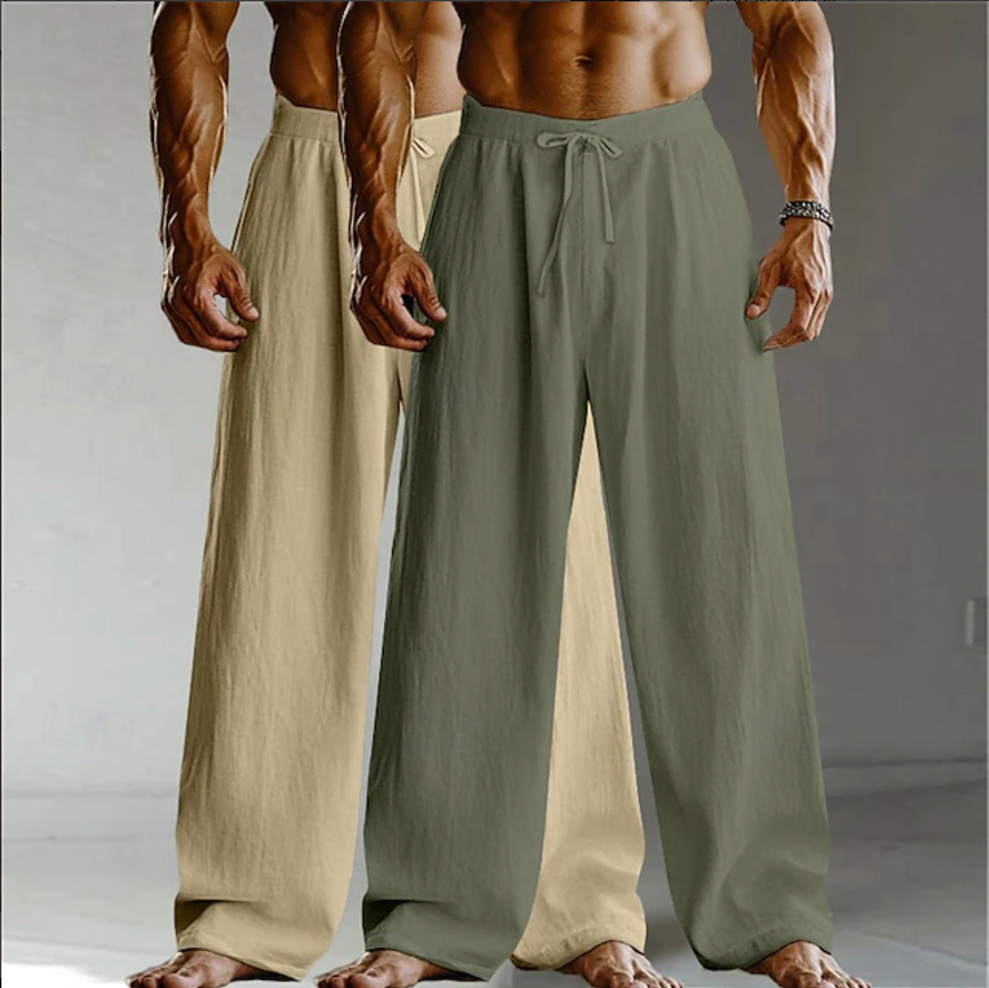 Men's Casual Solid Color Linen Straight Full Length Pants For Everyday Wear