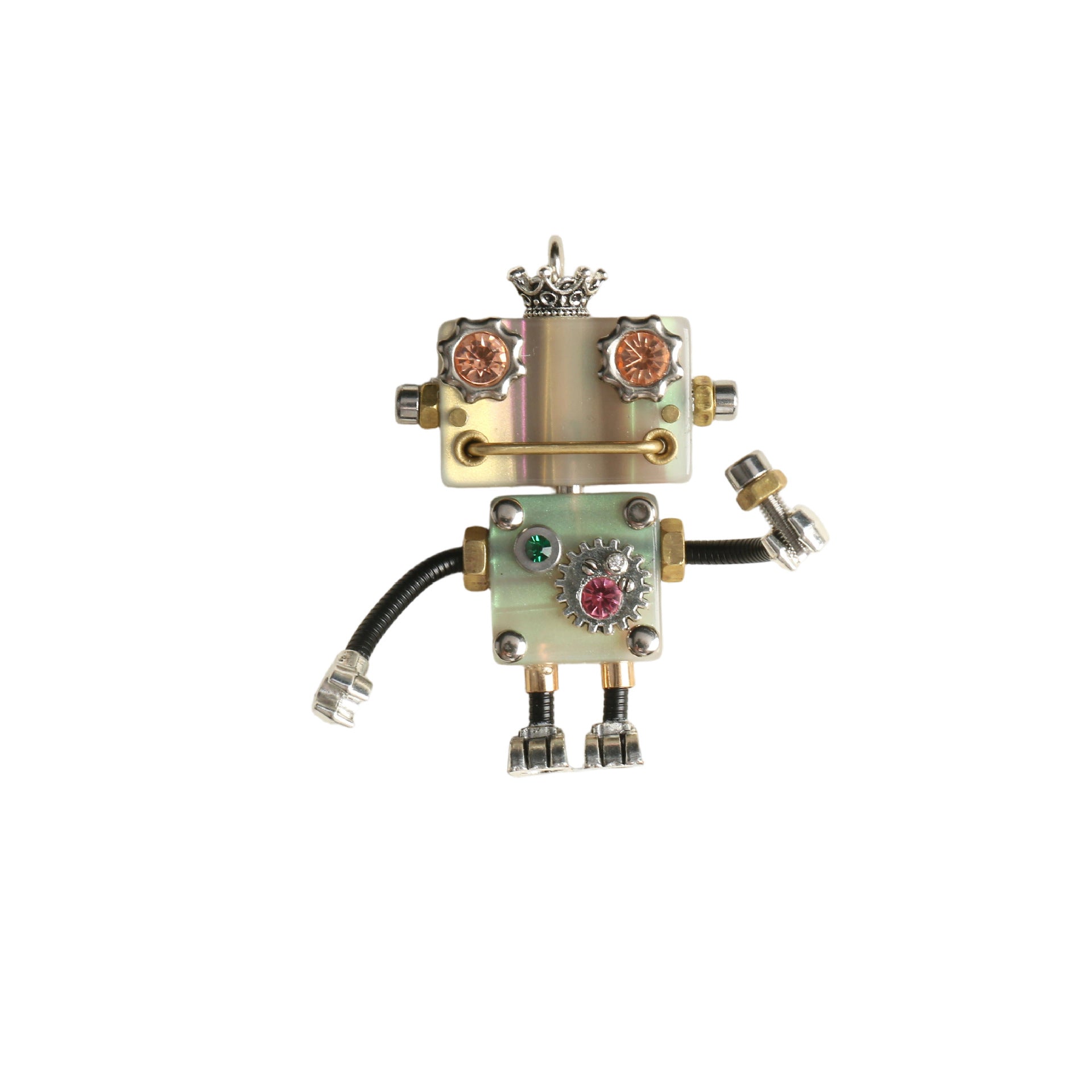 Handmade Robot Pendant In Acetic Acid Sheets Featuring Light Blue Color Jewelry Accessories