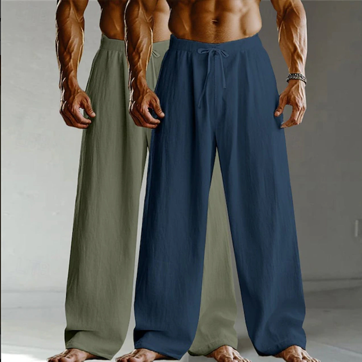 Men's Casual Solid Color Linen Straight Full Length Pants For Everyday Wear