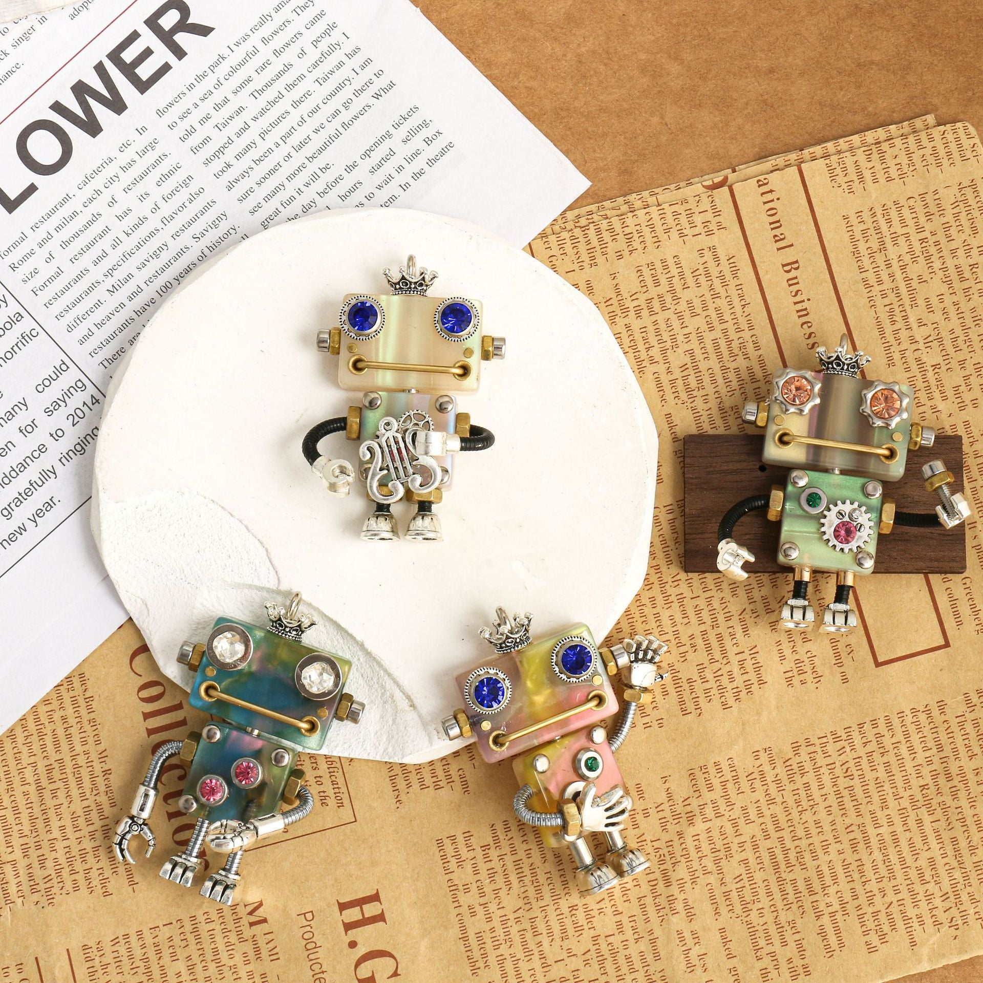 Handmade Robot Pendant In Acetic Acid Sheets Featuring Light Blue Color Jewelry Accessories