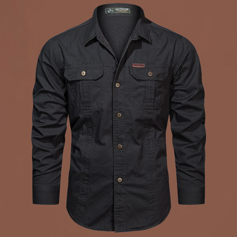 Solid Color Casual Long Sleeve Blouse For Men In Cotton With Lapel Collar