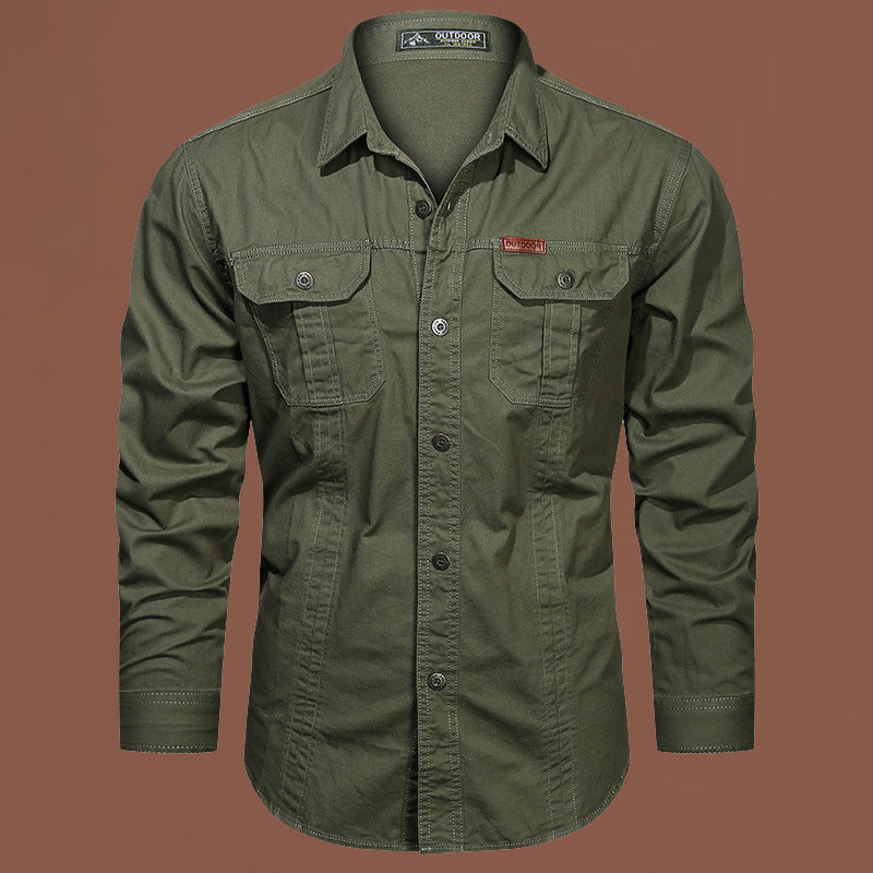 Solid Color Casual Long Sleeve Blouse For Men In Cotton With Lapel Collar