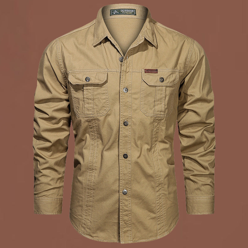 Solid Color Casual Long Sleeve Blouse For Men In Cotton With Lapel Collar