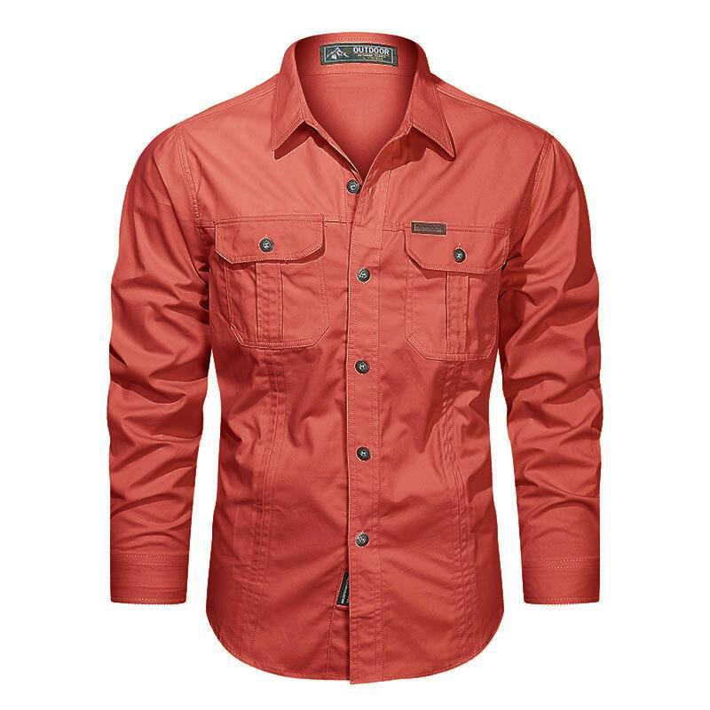 Solid Color Casual Long Sleeve Blouse For Men In Cotton With Lapel Collar