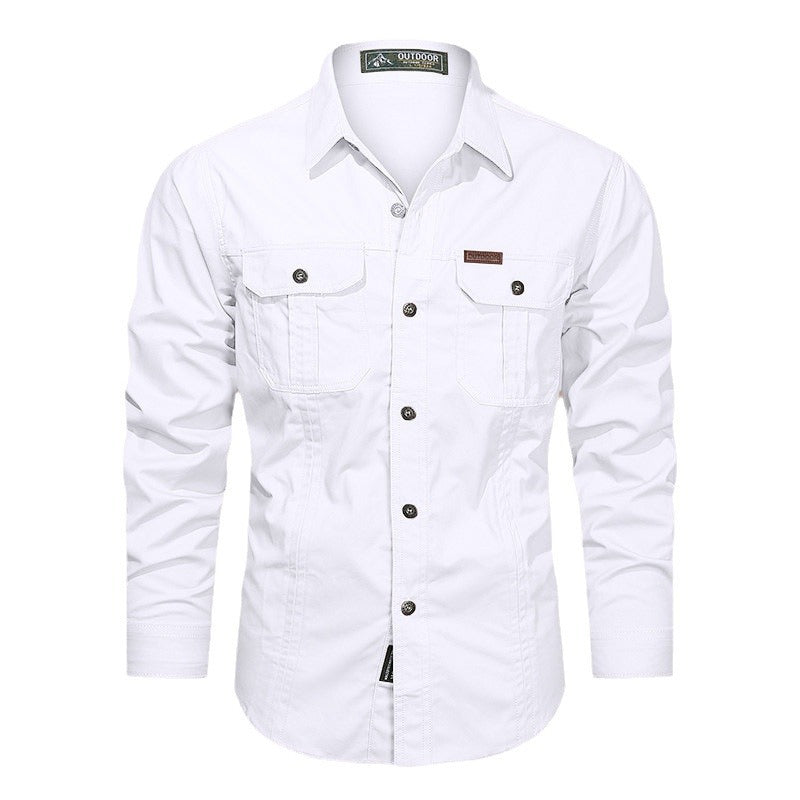 Solid Color Casual Long Sleeve Blouse For Men In Cotton With Lapel Collar