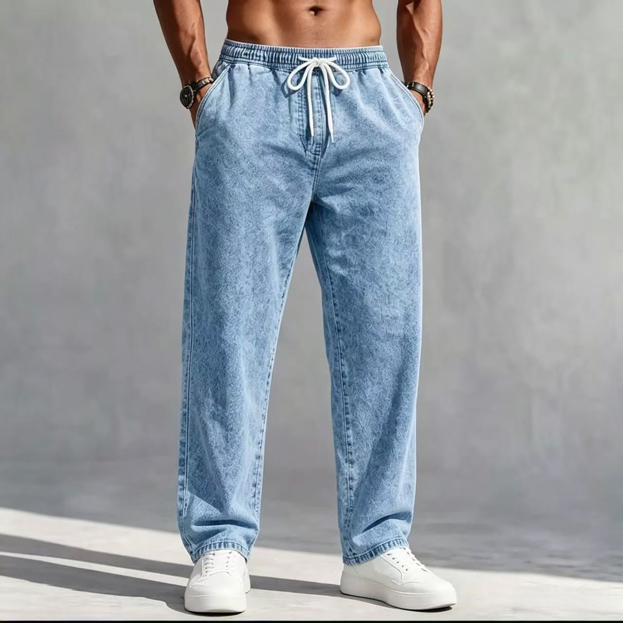 Men's Casual Full Length Jeans In Cotton Fabric Featuring Washed Craftsmanship For Everyday Wear