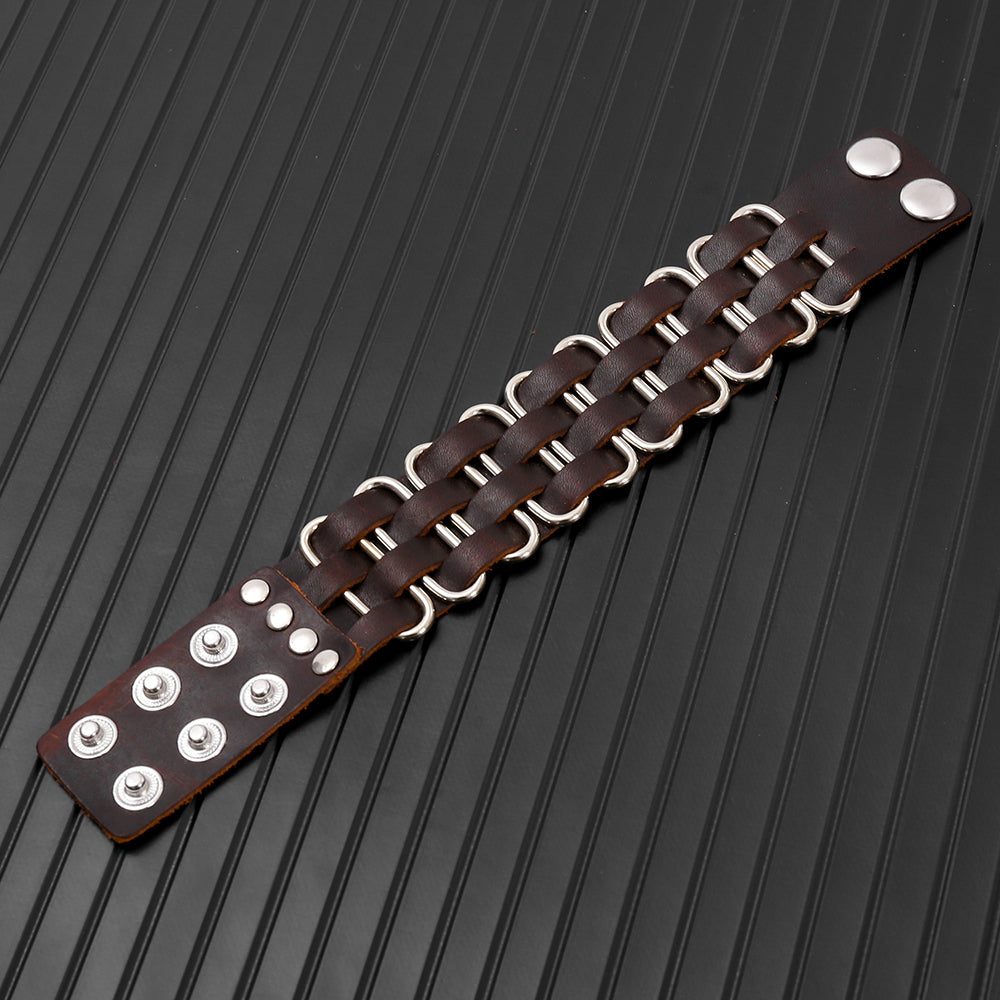 Classic Style Handmade O-Shape Bracelet With Leather Rope Wristband, Suitable For Adults