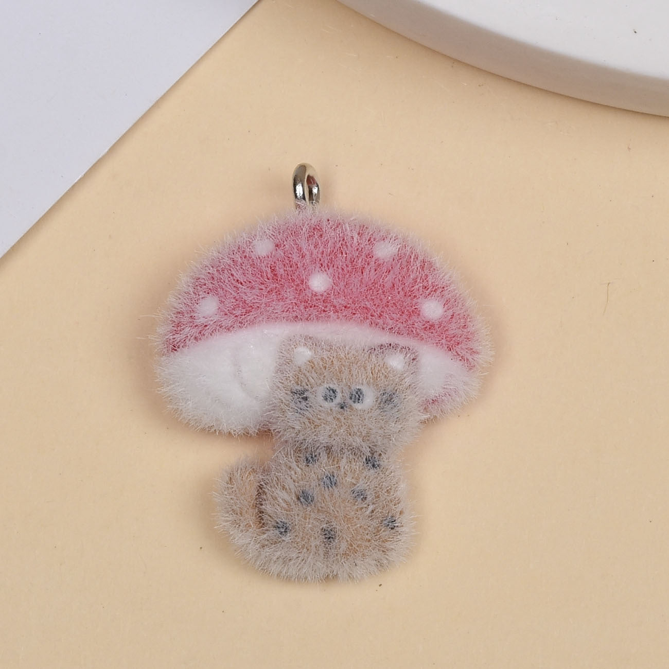 Cute Mushroom Resin Pendant With Flocking Technique, Jewelry Accessories
