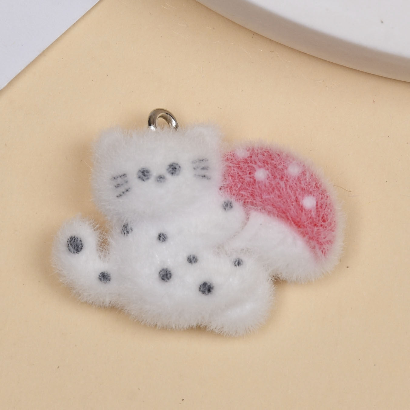 Cute Mushroom Resin Pendant With Flocking Technique, Jewelry Accessories