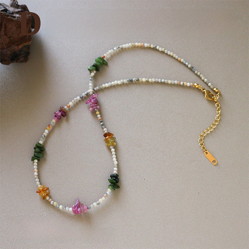 Geometric Beading Necklace For Women With Copper Pendant And Beaded Chain In Colour
